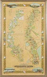 Adrien Persac, "Plantations of the Mississippi River," 20th c., after his 1858 original, presented in a silvered wood frame, 