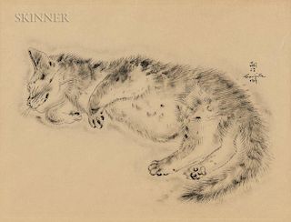 Léonard Tsuguharu Foujita (French/Japanese, 1886-1968)  Two Plates from A Book of Cats:  Chat endormie allongé (Aholiba)