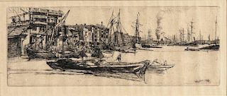 James Abbott McNeill Whistler (American, 1834-1903)  Thames Warehouses