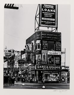 Berenice Abbott (American, 1898-1991)  Billboards and Signs, Fulton Street between State Street and Ashland Place, Brooklyn