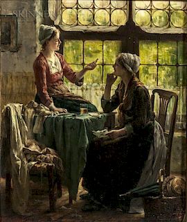 Edward Antoon Portielje (Belgian, 1861-1949)  A Pause in the Afternoon's Sewing