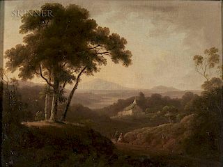 John Rathbone (British, 1750-1807)  Misty Landscape with Cottage and Distant Mountain