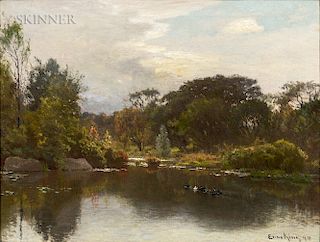 John Joseph Enneking (American, 1841-1916)  Duck Pond in Early Autumn