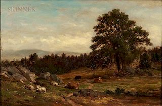 Samuel Lancaster Gerry (American, 1813-1891)  Cows and Sheep in a Rocky Pasture