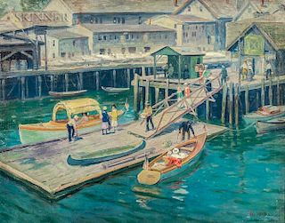 Frank Duveneck (American, 1848-1919)  The Wharf at Gloucester Harbor