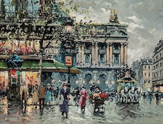 Antoine Blanchard (French, 1910-1988)  Place de l'Opéra, Café de la Paix