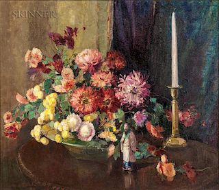 Alice Brown Chittenden (American, 1859-1944)  Floral Still Life with Asian Figurine