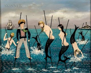 Ralph Eugene Cahoon Jr. (American, 1910-1982)  Sailor and Mermaids on Stilts