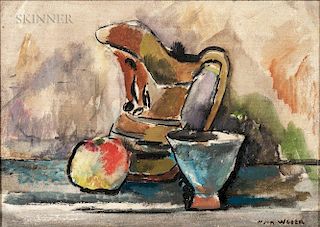 Max Weber (American, 1881-1961)  Still Life with Apple, Jug, and Cup