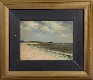 Paul Goebel (1877- , New York), "Seascape with Sandy Shore," 20th c., oil on canvas, signed lower left, presented in a reeded