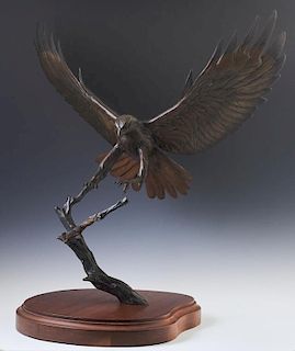Chester Comstock (Colorado), "Eagle in Flight," 1982, patinated bronze, 39/50, signed, dated and numbered on the branch, pres