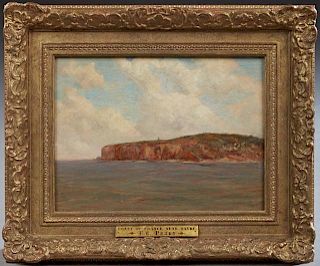 Frank Chester Perry ( 1859-1943, Rhode Island), "Coast of France Near Le Havre," 19th c., oil on board, signed lower left, ti
