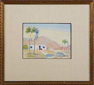 Maurice Braun (California, 1877-1941), "The Adobe House," early 20th c., watercolor, signed lower left, framed, H.- 5 5/8 in.