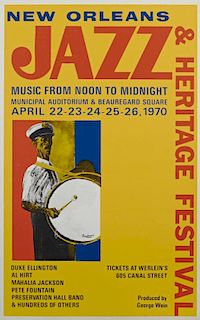 Noel Rockmore (1928-1995, New Orleans) "New Orleans Jazz & Heritage Festival Poster," 1970, from the first jazz festival, dep
