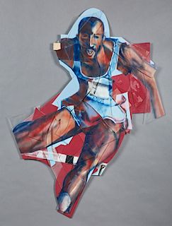 Sally Heller (New Orleans), "Jumper," 1985, assembled oil on plastic, signed and dated verso, H.- 52 in., W.- 34 in. Provenan