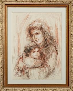Kaethe H. Dering (Riga, Latvia), "Mother and Child," 1975, pastel, signed and dated lower right, presented in a gilt and gess