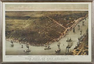 After Currier and Ives, "The City of New Orleans and the Mississippi River, Lake Pontchartrain in Distance," early 20th c., a