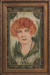 F.H. Zastrow, "Red Head with a Black Necklace," 1928, watercolor, signed and dated lower right, presented in a period gilt fr