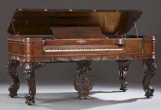 Chickering Carved Rosewood Square Grand Piano, c. 1882, Serial # 68601, with an iron sounding board, with 88 keys, on massive