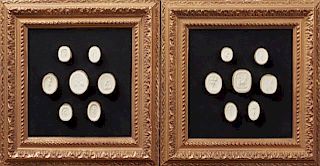 Two Groups of Plaster Intaglios," 19th c., each with seven intaglios, in gilt shadowbox frames, (2 Pcs.), H.- 6 1/2 in., W.- 