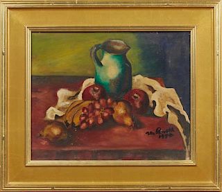 William Arnold (1902-2006, Louisiana), "Still Life of Fruit on a Tabletop," 1972, oil on board, signed and dated lower right,