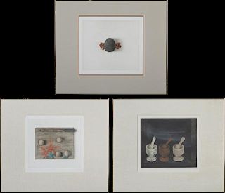 Kyu-Baik Hwang (1932- , New York), "Three Grinders," 1980, etching, 67/100; "Billiards," 1981, etching, 100/100; and "Stone a