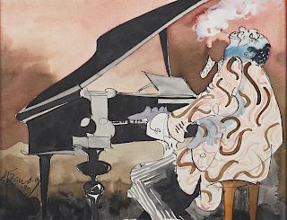 Leo Meiersdorff (1934-1994, New Orleans), "The Piano Player," 1979, watercolor, signed and dated lower left, presented in an 