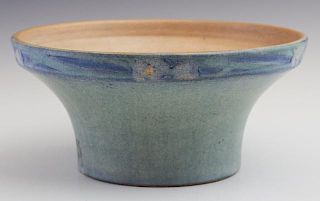 Newcomb College Art Pottery Bowl, 1918, by Sadie Irvine, the flat rim with relief carved floral decoration, to tapered sides,