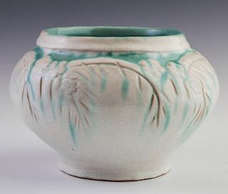 High Glazed Ceramic Baluster Bowl, 20th c., with incised pine needle decoration, by family provenance made by the consignor's