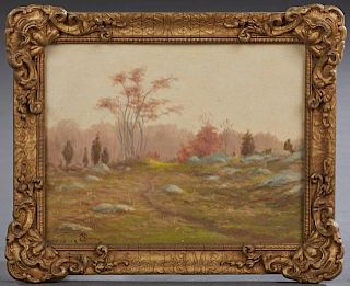 Albert E. Smith (1862-1940, Connecticut), "Connecticut Landscape," 1918, oil on board, signed and dated lower left, presented