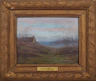 Hiram Peabody Flagg (1859-1937, Rhode Island), "Landscape with Farmhouse," 20th c., oil on board, signed lower left, presente