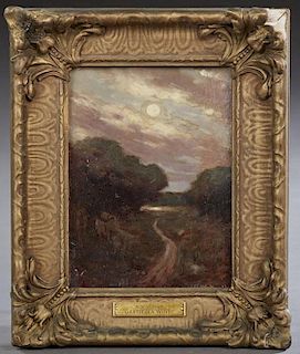 Gabriella Frederica White (1843-1932), "Moonlit Landscape," 1913, oil on board, signed and dated lower right, presented in a 