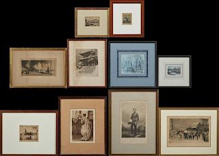 Group of Ten Works on paper, consisting of Edward Kunst, "Building Exterior," 1936, graphite, signed and dated lower left mar