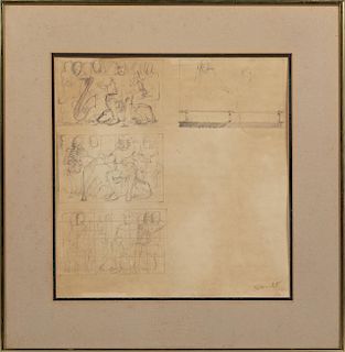 George Schmidt (1944-, New Orleans), "Study for Self Portrait with King and Queen of Carnival," graphite, signed lower right,