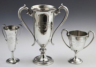 Three Sterling Trophy Loving Cups, early 20th c., consisting of a Gorham example engraved "Atlanta Athletic Club Handicap Poo