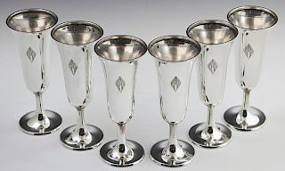 Set of Six Sterling Champagne Goblets, #2669, by Whiting, 1919, monogramed "RSA," H.- 6 3/8 in., Dia.- 2 3/4 in., Wt.- 17.75 