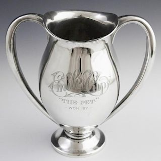 Sterling Trophy Cup, c. 1900, by Simons & Bro., Philadelphia, engraved on one side "Emile Cup, The Pet," the other side with 