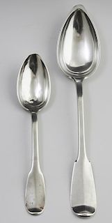 Two Pieces of New Orleans Silverplate, c. 1840, by Delarue, consisting of a fiddleback tablespoon and a fiddleback stuffing s