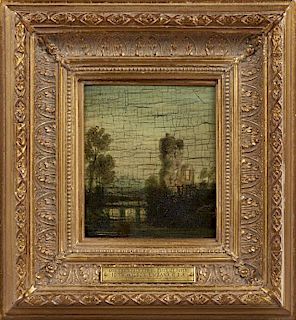 John Wilson Ewbank (1779-1847), "Grangemouth Tower, on the River Forth," 19th c., oil on panel, signed and titled verso, pres
