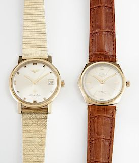 Two Man's Longines GF Manual Wind Dress Watches, one a "flagship" model with a mesh band, both running. Provenance: The Estat