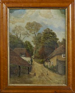 English School, "Bicycle on the Road," 1898, oil on canvas, signed in monogram "HH" and dated lower right, presented in a bur