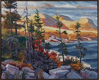 Philip Koch (1948- ), "Mountains by the Sea," 1987, oil on canvas, signed lower right, signed, dated and titled verso, presen
