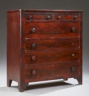 American Classical Mahogany Chest of Drawers, late 19th c., the rounded edge rectangular top above double frieze drawers over