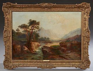 American School, "The Chasm," 19th c., oil on canvas, presented in an ornate gilt and gesso frame, H.- 18 3/8 in., W.- 26 1/4
