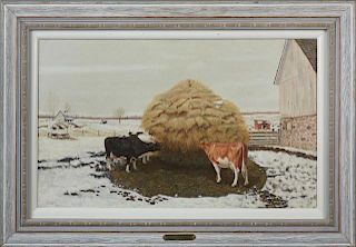 Donald E. Andorfer (Wisconsin), "The Strawstack," 20th c, oil on canvas, signed lower left, signed and dated verso, presented