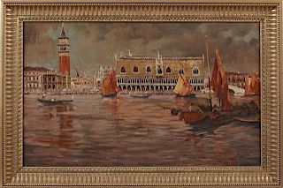 Karl Charly Strobl (1900-1969, Austrian), "Venetian Canal Scene," 20th c., oil on canvas, signed lower right, presented in an