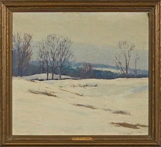 Cecil Vezin Grant (1880-1953, American), "Winter Landscape," 1931, oil on canvas, signed and dated lower right, presented in a gilt and gesso frame, H
