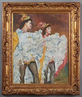 Pal Fried (1893-1976, American), "Can-Can III," 20th c., oil on canvas, signed lower right, presented in an ornate gilt and g
