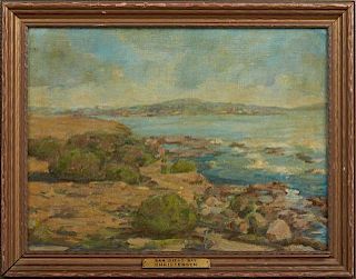 Carl Christian Christensen (1831-1912, American), "San Diego Bay," oil on board, signed and titled verso, presented in a gilt