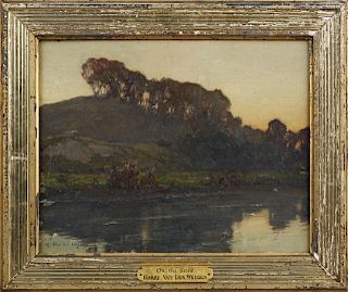 Harry Van Der Weyden (1868-1952), "On the Seine," early 20th c., oil on board, signed lower left, presented in an antique gil